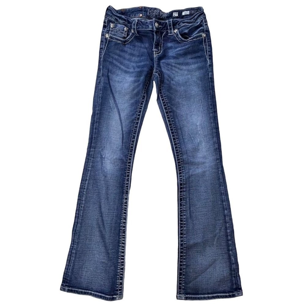 Miss Me Womens Signature Boot Cut Jeans Size 27 Embellished Pocket Mid Rise Blue - Picture 3 of 12